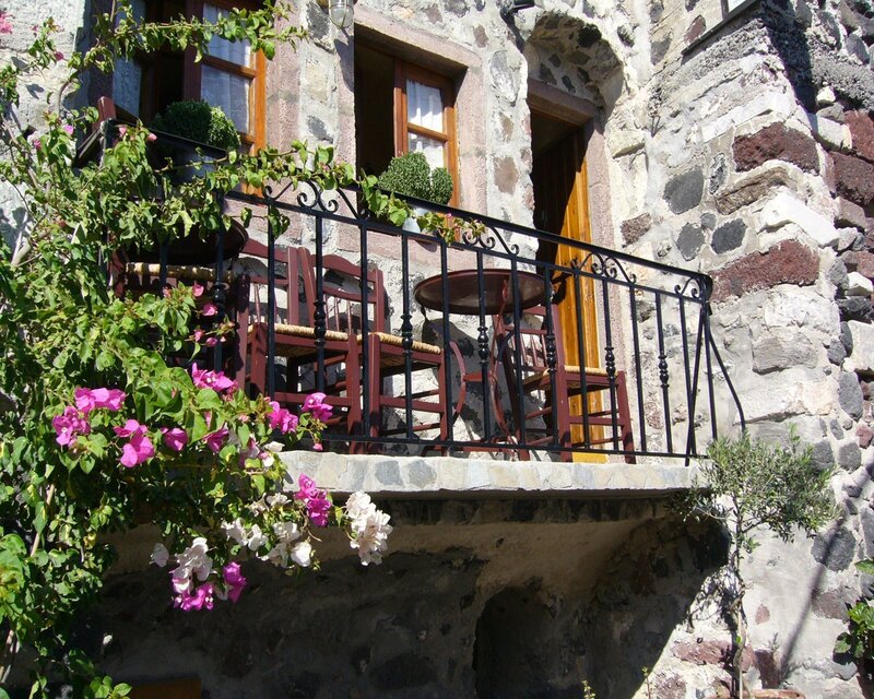Stone balcony with flowers