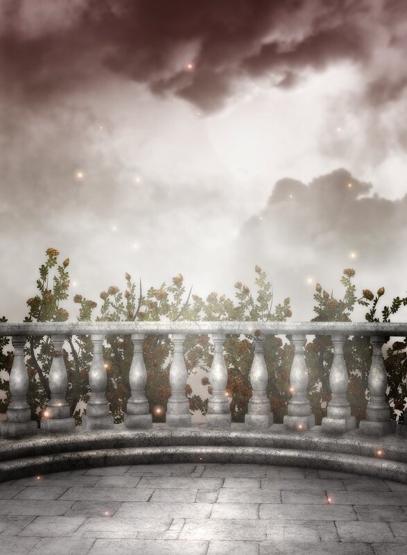 Stone Balcony with Roses