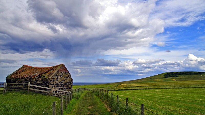 Stone Barn in Field — Green