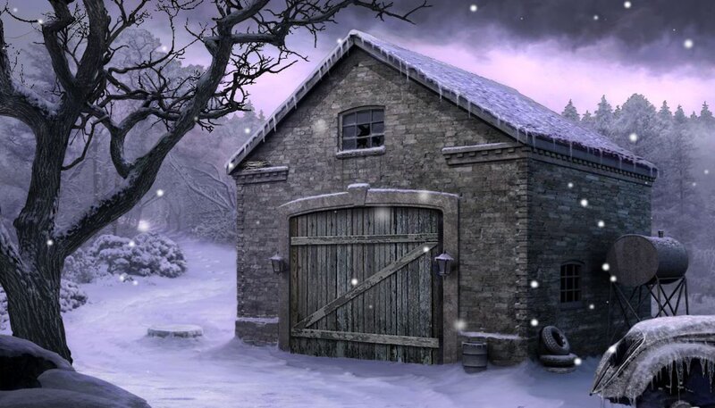 Stone Barn in Snow