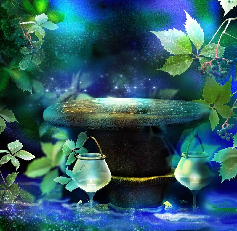 Stone Basin with Lanterns