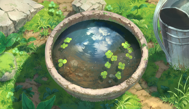 Stone Basin with Water Lilies