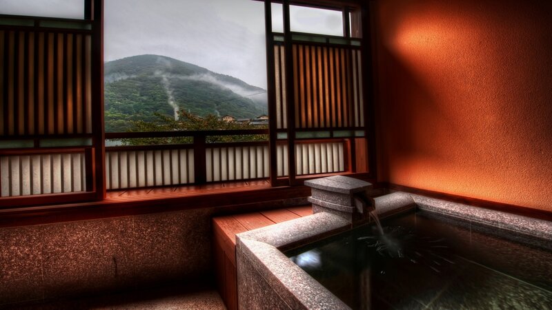 Stone Bathtub with Mountain View — Brown