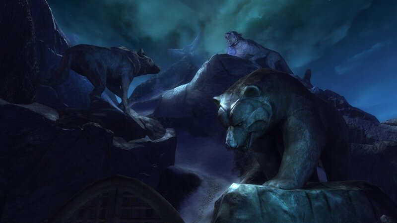 stone beasts in a dark cave