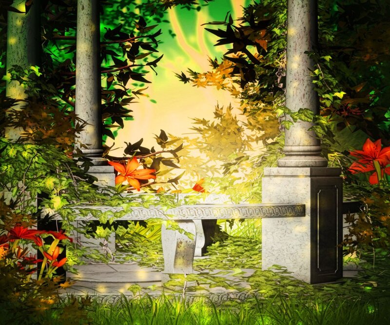 Stone Bench in Garden — Green