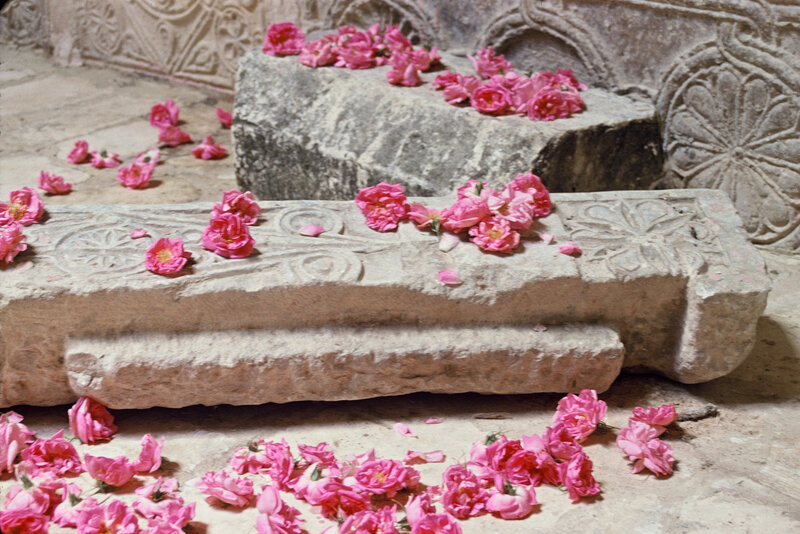 Stone Bench with Flowers