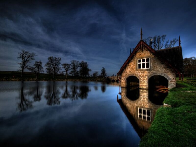 Stone Boathouse at Dusk