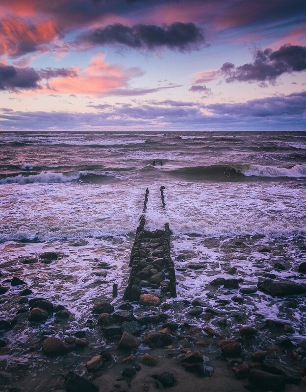 Stone Breakwater at Sunset