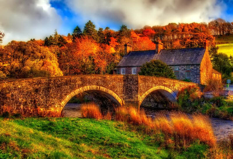 Stone Bridge and Cottage — Green, Dramatic