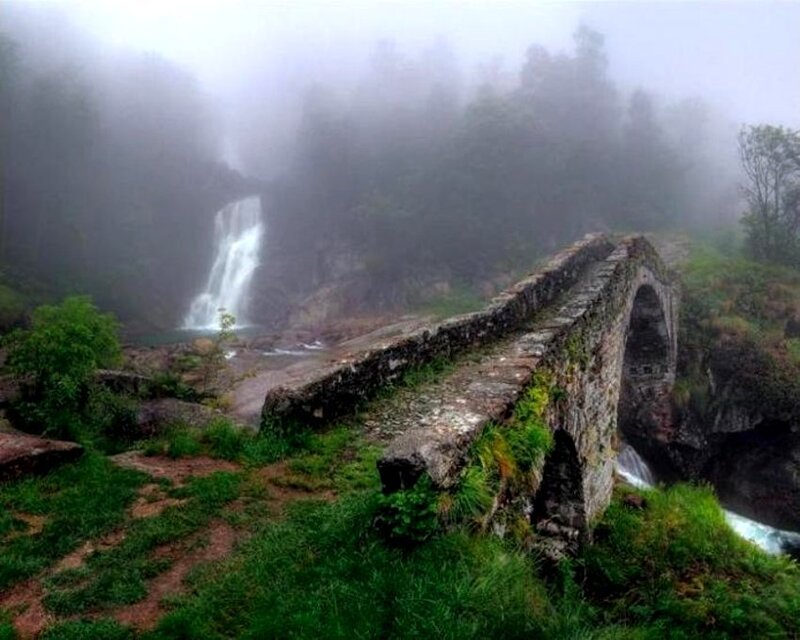 Stone Bridge and Waterfall