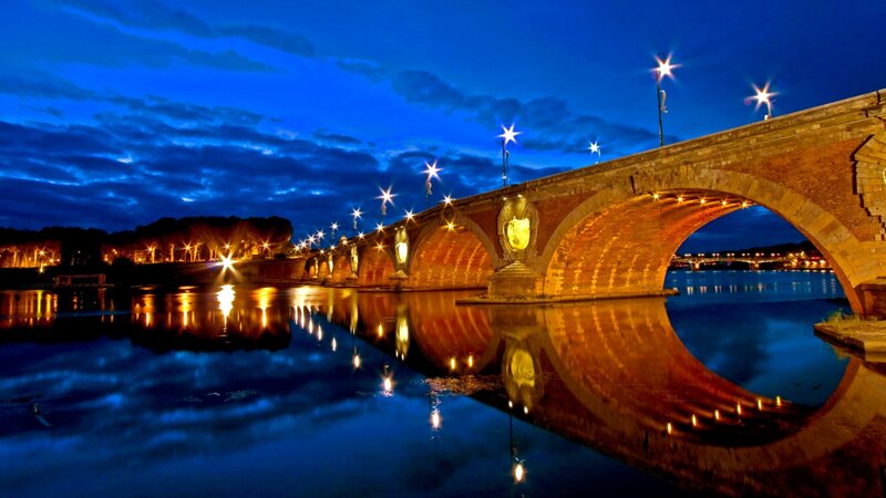 Stone Bridge at Night — Blue, Serene, Photograph