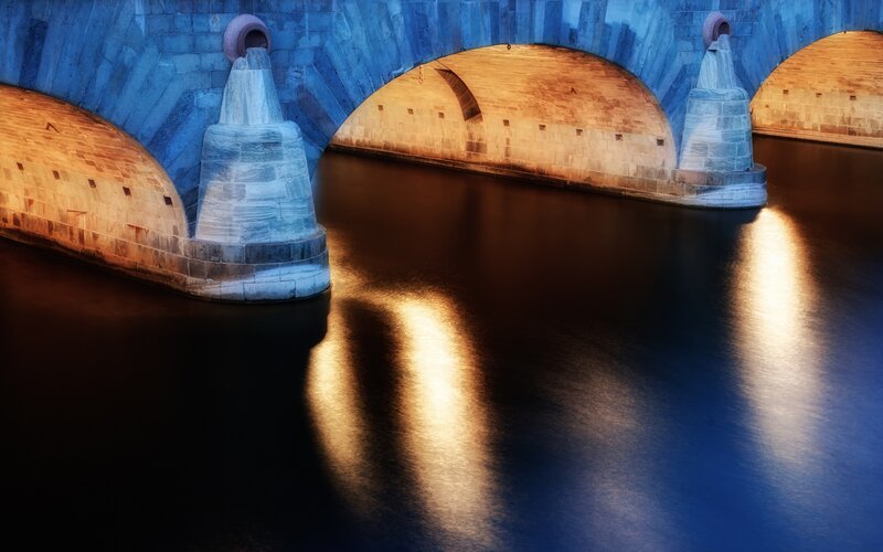 Stone Bridge at Night — Blue, Serene