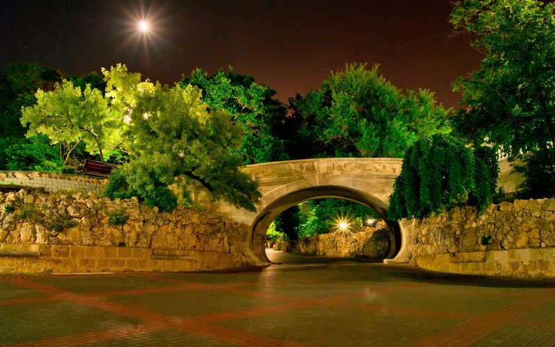 Stone bridge at night