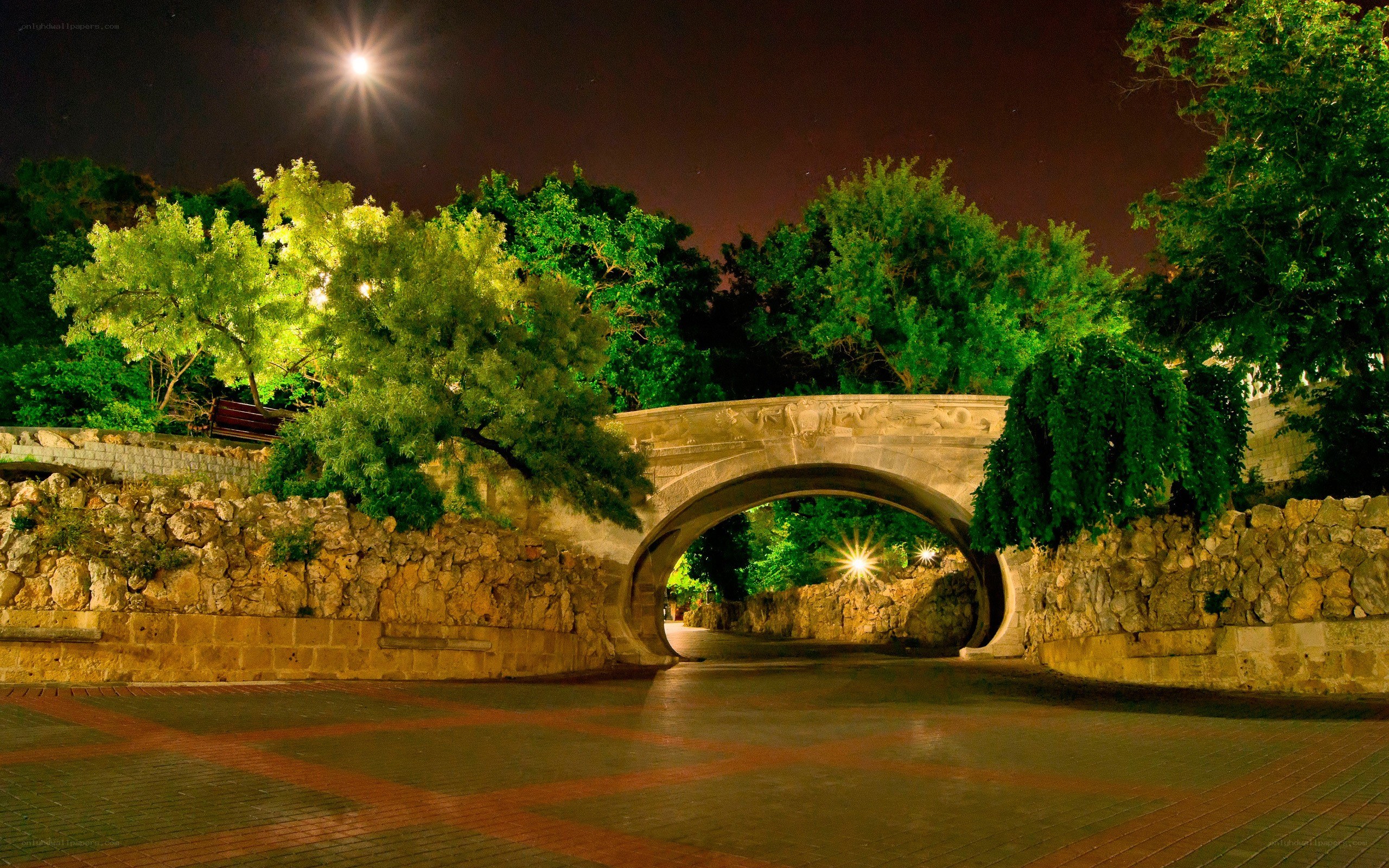 Stone bridge at night