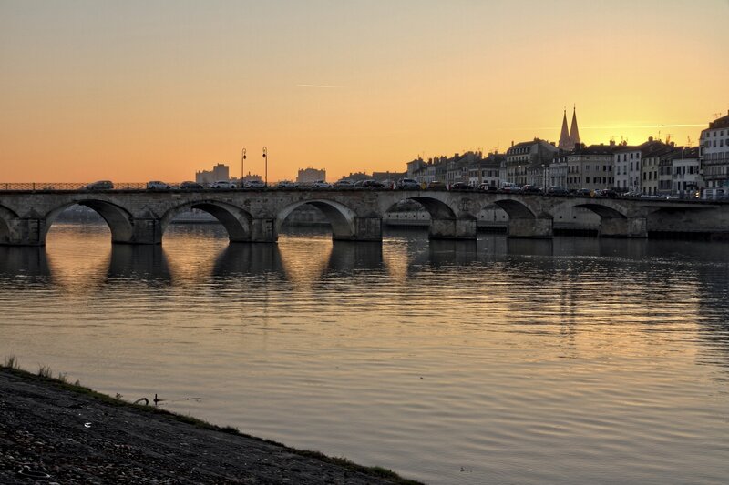 Stone Bridge at Sunset — Orange, Serene