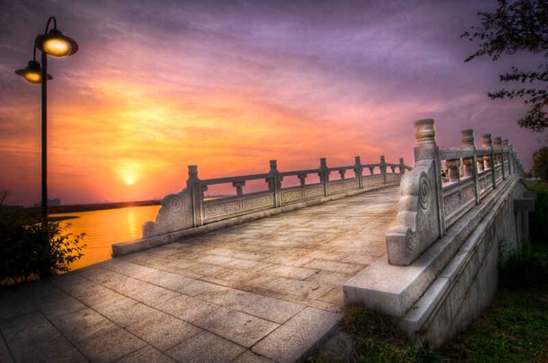 Stone Bridge at Sunset — Orange
