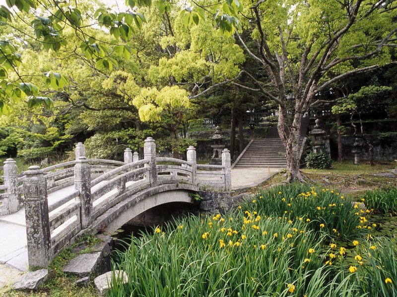 Stone bridge in a Japanese garden