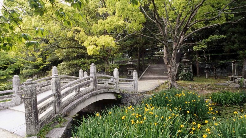 Stone bridge in a Japanese garden