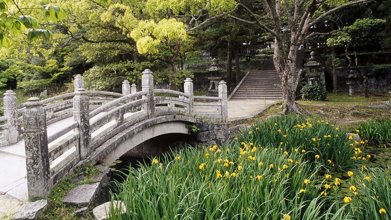Stone bridge in a Japanese garden