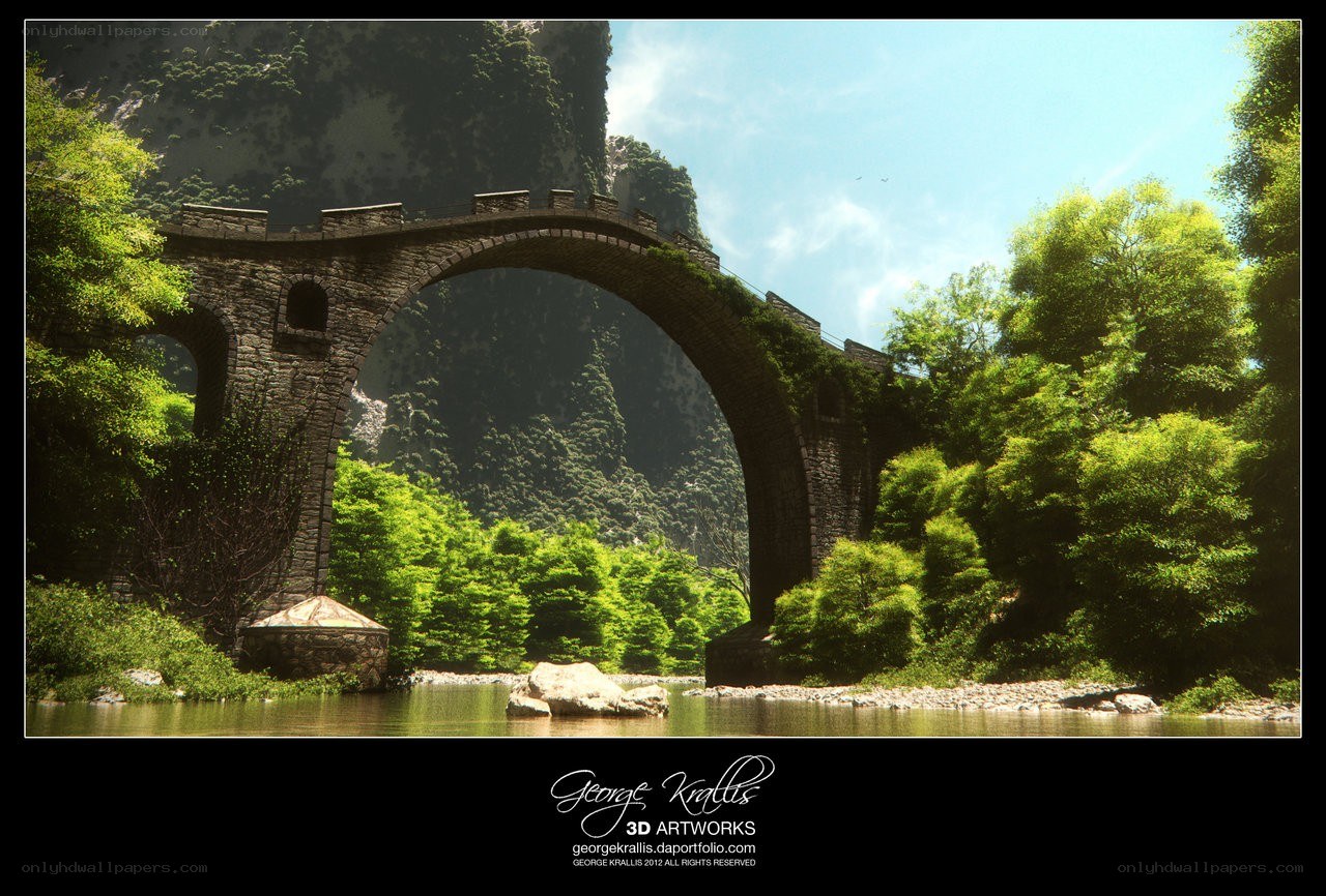 Stone bridge in a lush valley