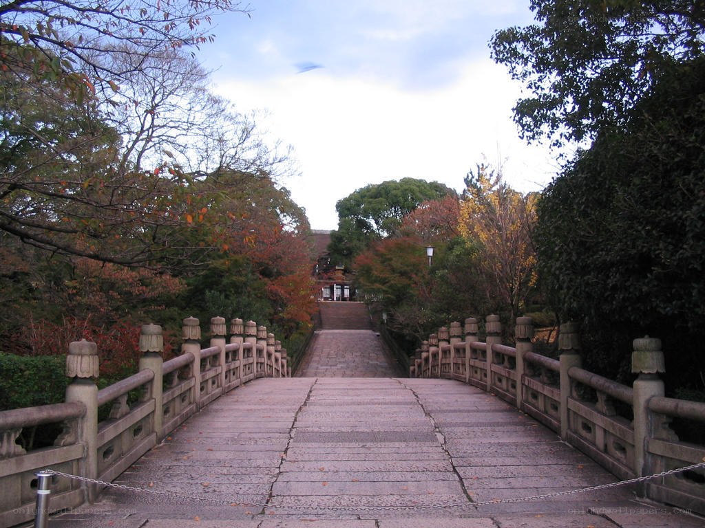 Stone bridge in autumn park