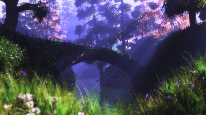Stone Bridge in Forest — Purple