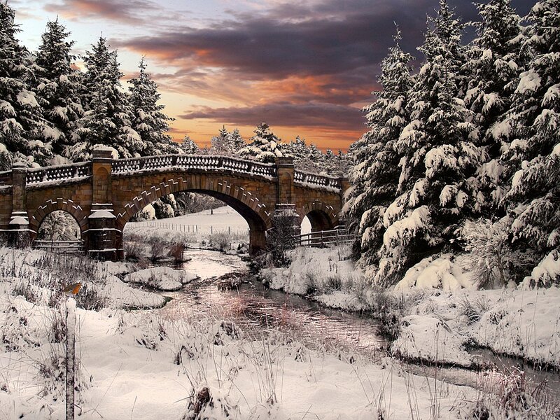 Stone Bridge in Snow