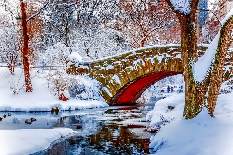 Stone Bridge in Snow — White, Serene, Winter, Photograph