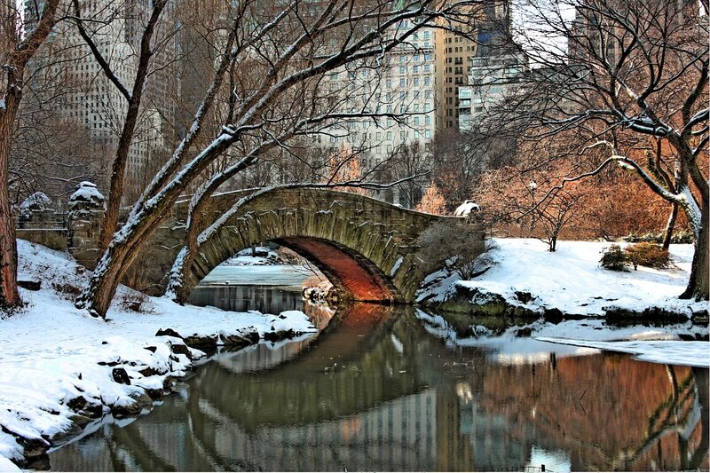 Stone Bridge in Snow — White