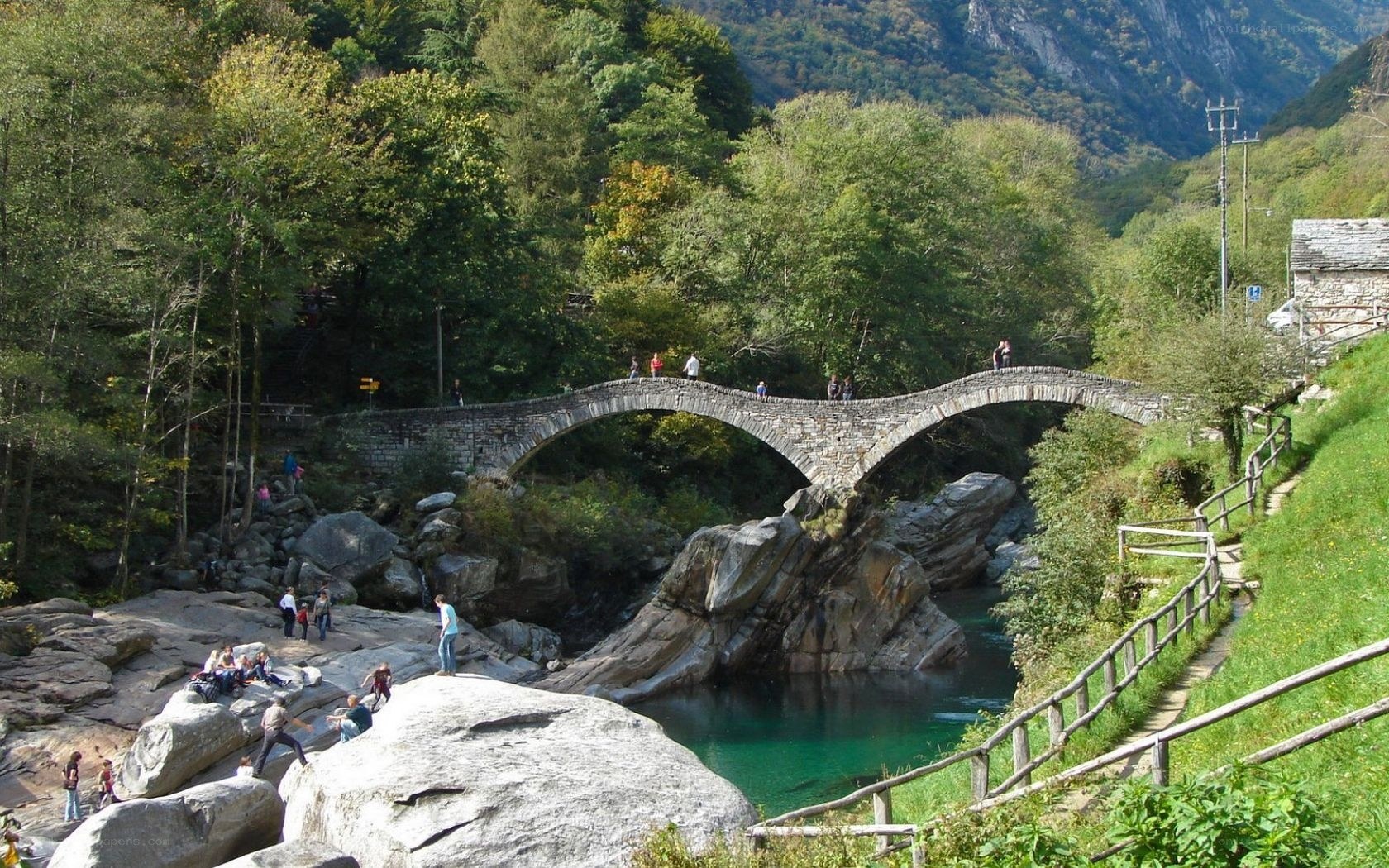 Stone bridge over a river in the mountains