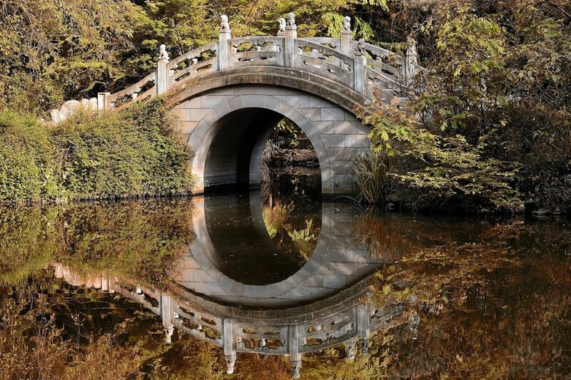 Stone bridge over calm water