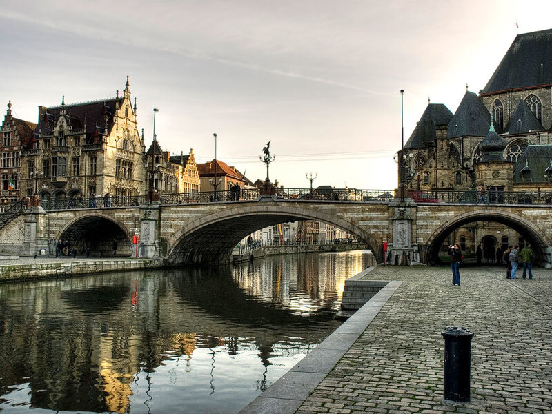 Stone Bridge over Canal — Gray
