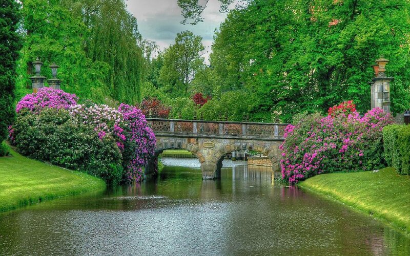 Stone Bridge over Canal — Green, Serene, Spring