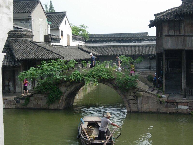 Stone bridge over canal in ancient town