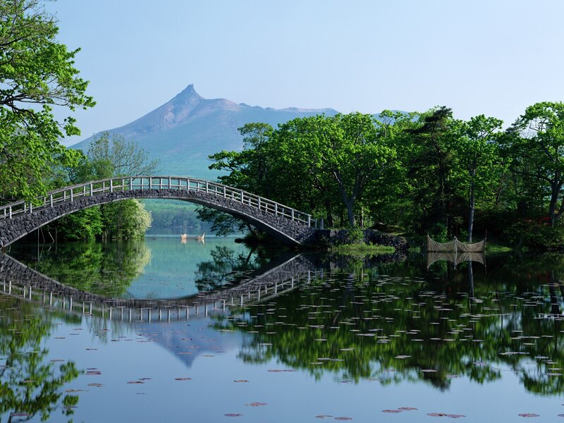 Stone Bridge over Lake — Green, Serene, Morning