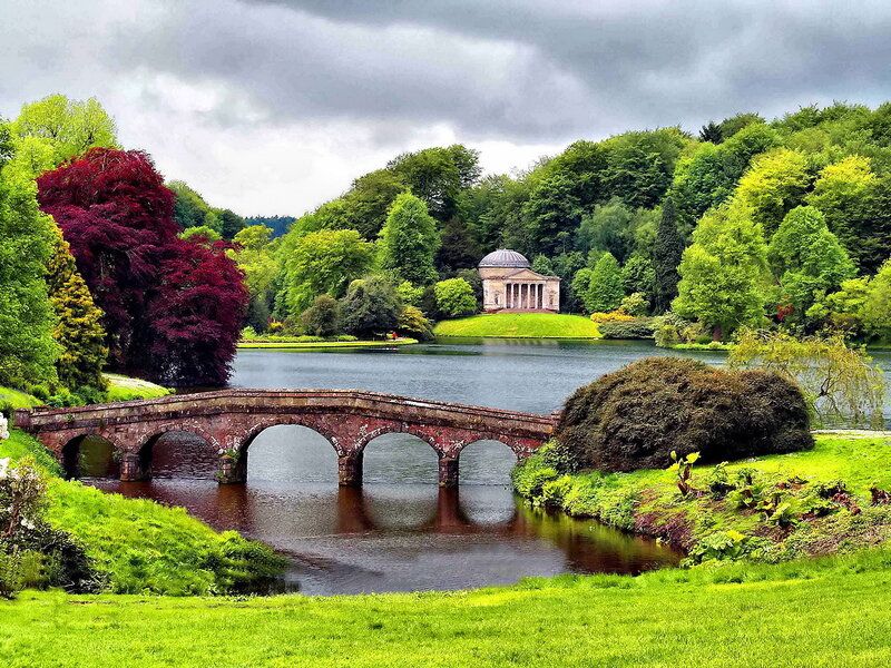 Stone Bridge over Lake — Green, Serene, Spring