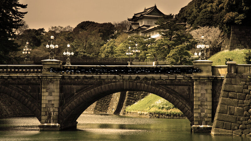 Stone bridge over moat at Tokyo Castle