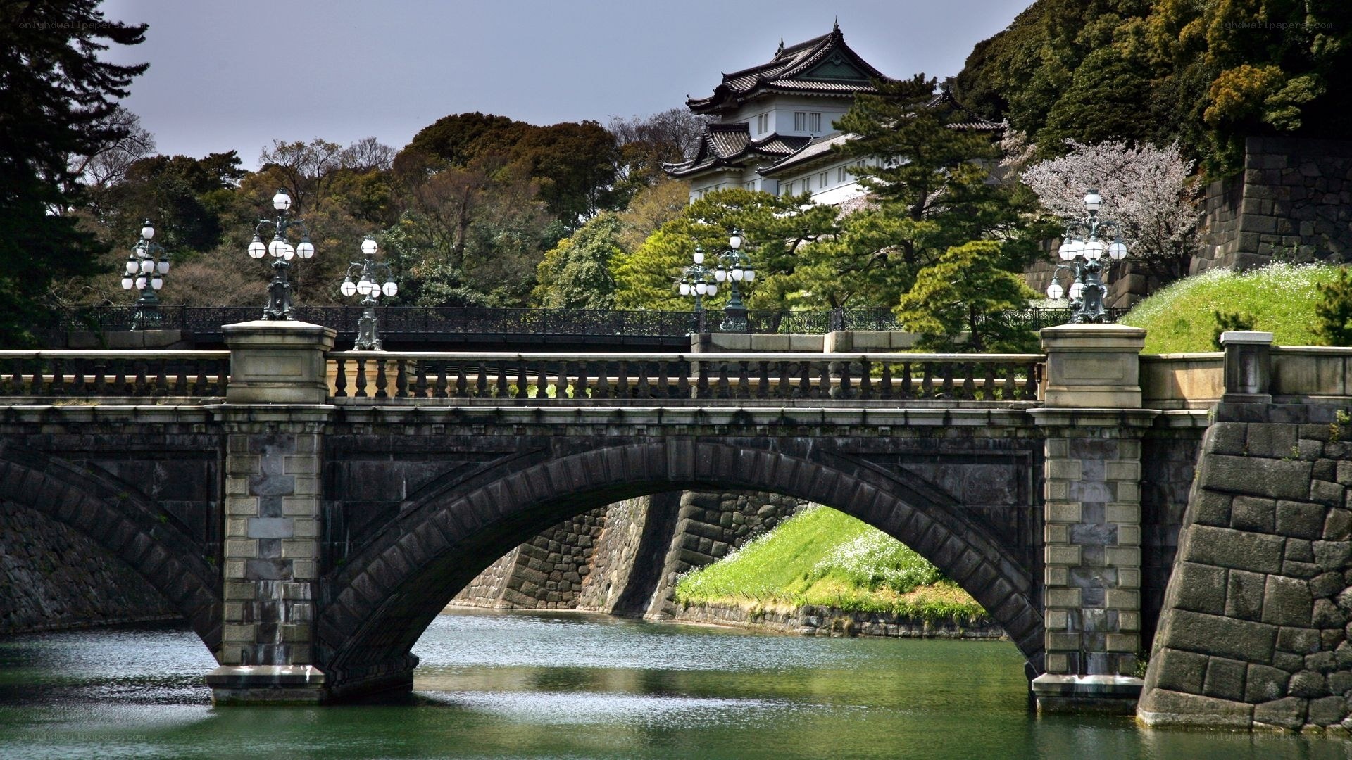 Stone bridge over moat at Tokyo Castle