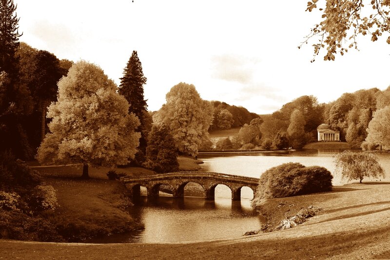 Stone Bridge over Pond — Brown