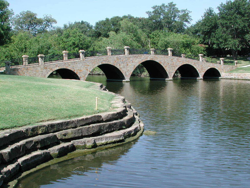 Stone Bridge over Pond — Green, Serene, Afternoon, Photograph, Grass