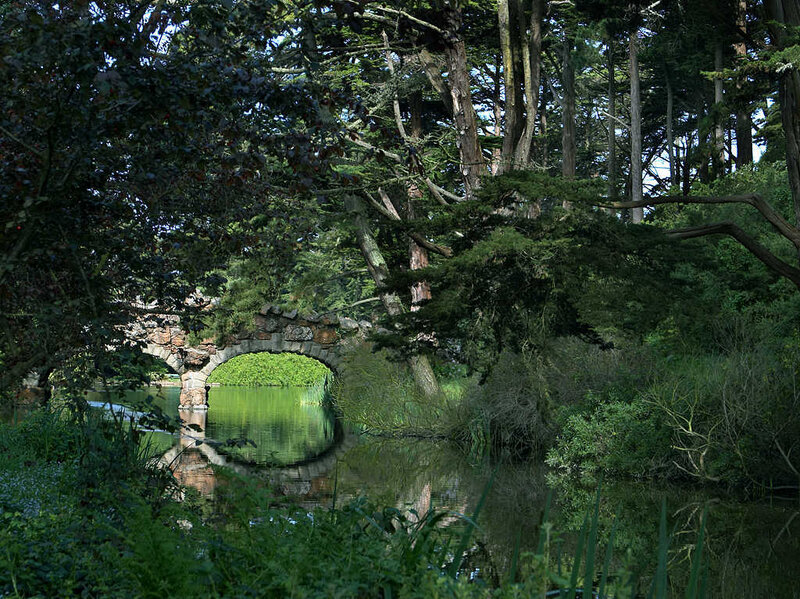 Stone Bridge over Pond — Green, Serene, Afternoon