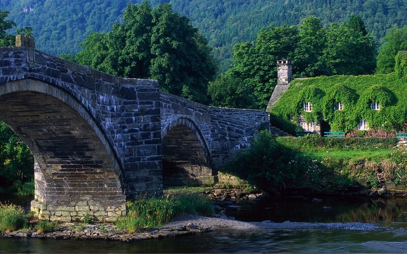 Stone bridge over river