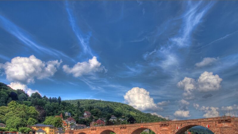 Stone Bridge over River — Blue, Dramatic, Afternoon, Photograph