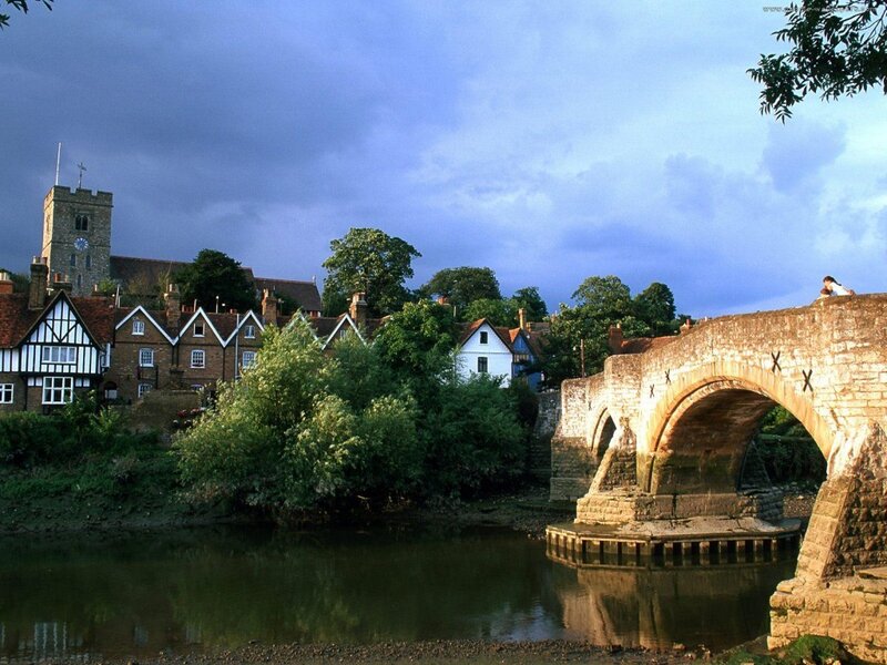 Stone Bridge over River — Blue, Dramatic, Afternoon
