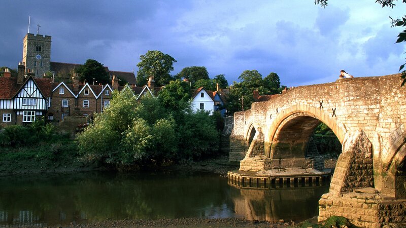 Stone Bridge over River — Blue, Dramatic, Sunset