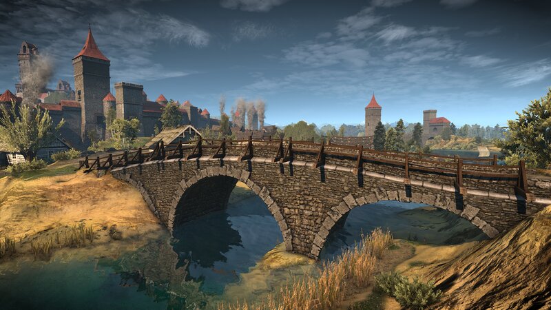 Stone Bridge over River — Blue, Serene, Afternoon, 3d Render