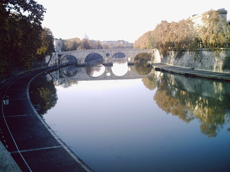 Stone Bridge over River — Blue, Serene, Morning
