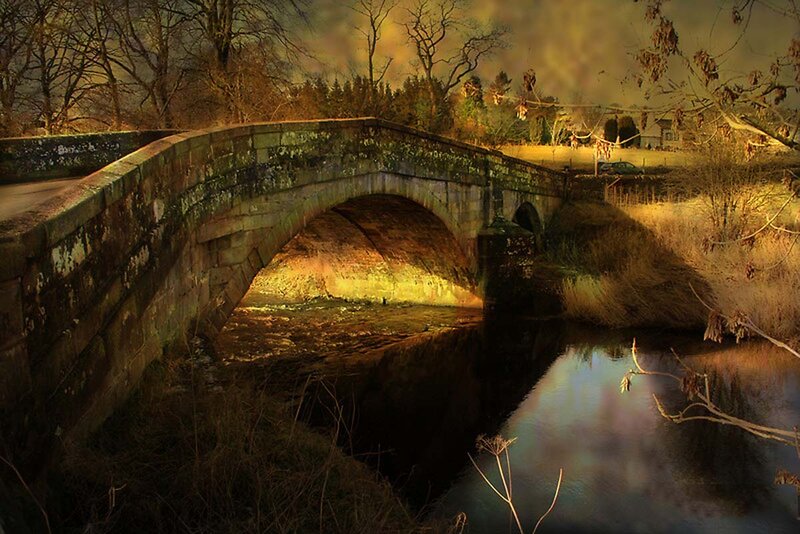 Stone Bridge over River — Brown, Dramatic