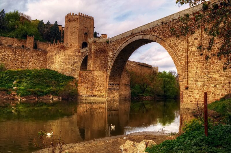 Stone Bridge over River — Brown, Serene, Afternoon, Photograph