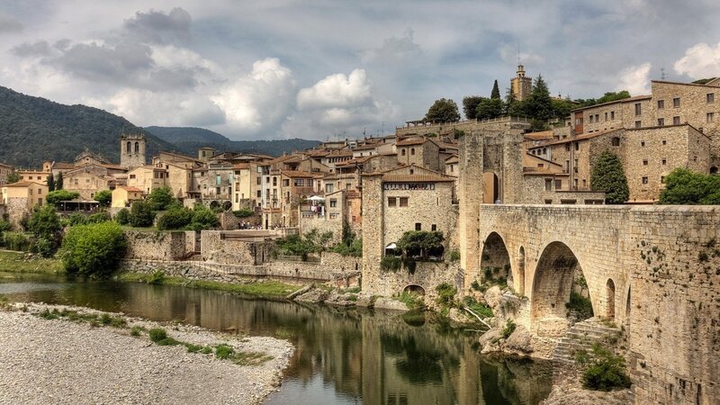 Stone Bridge over River — Brown, Serene, Afternoon